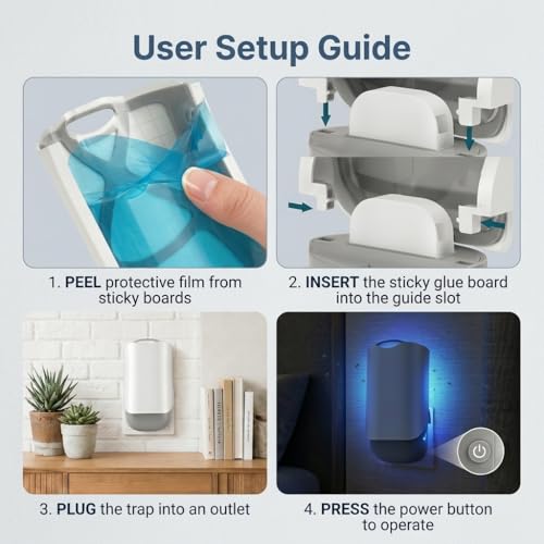 Plug-in Flying Insect Trap for Indoors, UV Light Fruit Fly Trap with Night Light, Sticky Glue Cards for Flies, Moths and Mosquitoes, (with 6Pcs Adhesive Cards) (2)