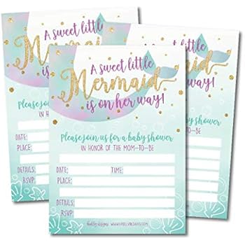 Amazon Com Mermaid Baby Shower Invitations For A Girl 20 Ct 5x7 Amazon Com Mermaid Baby Shower Invitations For A Girl 20 Ct 5x7