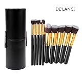 DE'LANCI Synthetic Makeup Brushes - 10Pcs Contour Brushes- Cosmetics Foundation Blending Face Concealer Powder Make Up Brush Tools with Black Leather Cup Holder Case