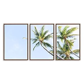 3 Piece Framed Canvas Wall Art for Living Room, Bedroom Vintage Tropical Palm Trees Canvas Prints for Modern Home Decoration Ready to Hang - 16"x24"x3 Panels