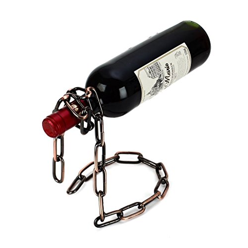VintageBee Vintage Chain Bottle Holder Steel Link Novelty Magic Floating Wine Bottle Rack/Holder - Holds Bottles In the Air (Bronze)