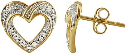 Rakhi Gifts Heart Shaped Earring for Women : 925 Sterling Silver Real Diamond Earrings (I3 Clarity) Diamond Studded Yellow Plating