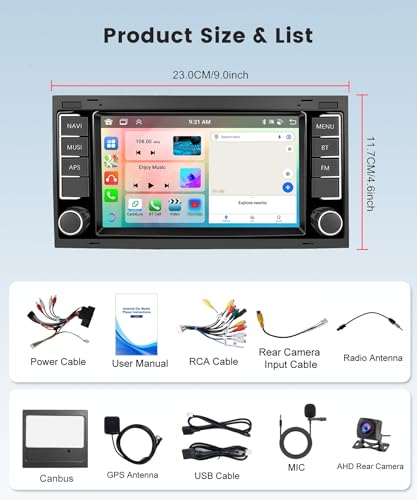 8 Core 4G+64G Android Car Radio for VW Touareg 2004-2011 VW Transporter T5 Multivan 2004-2009 Wireless Carplay Android Auto 7 Inch Car Radio GPS Navi WiFi Bluetooth FM/RDS/DSP/SWC Backup Camera