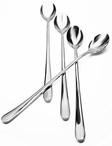 Premium 9” Stainless Steel Long Handle Ice Cream Spoons - Luxurious for Iced Tea, Coffee, Cocktail Stirring - Set of 4