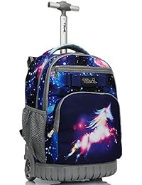 Tilami Rolling Backpack 19 inch Wheeled LAPTOP Boys Girls Travel School Student Trip, unicorn