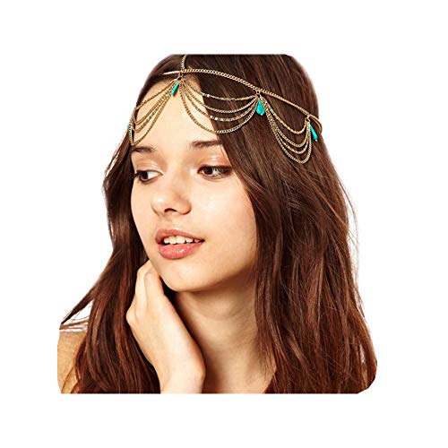 Zealmer Women Gold Plated Turquoise Stone Double Layered Headbands