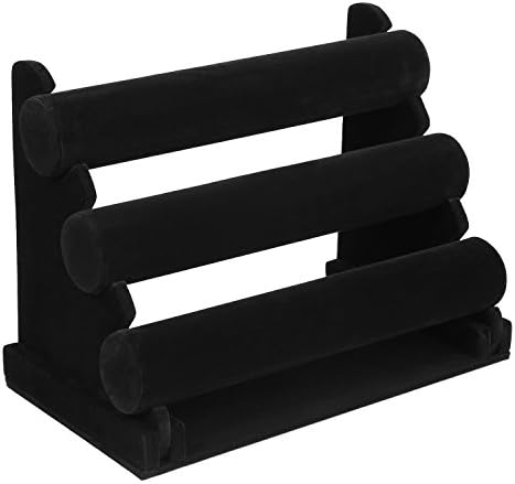 Dorfin Velvet Three Tier Display Jewelry Stand and Organizer Rack- Bracelet, Bangle, Necklace, & Watch Holder Black