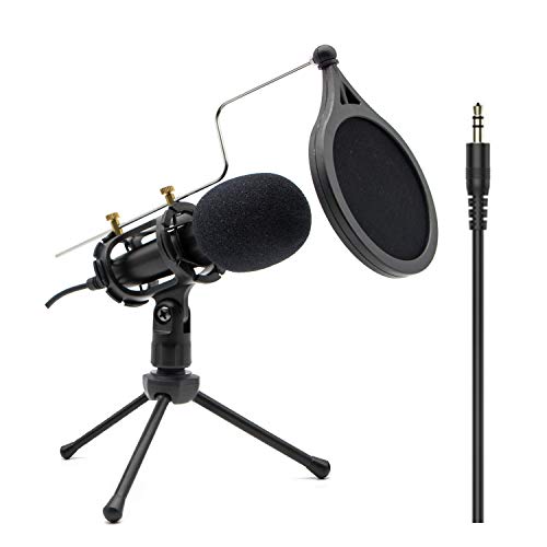 Condenser Recording Microphone, Plug Mic for PC, Broadcast Microphone  for Singing, Gaming, Computer, Des