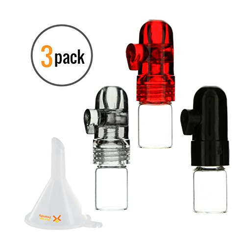 3 Pack Bundle - 1g Twist Snuff Bullet Nasal Sniffers (Glass and Acrylic) w HumanFriendly Micro Funne