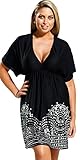 swimsuitsforall Women's Plus Size Black Boho Silver Foil Kimono Dress