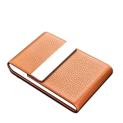 image for Padike Leather Business Card Holder Metal Business Card Case Slim Prof