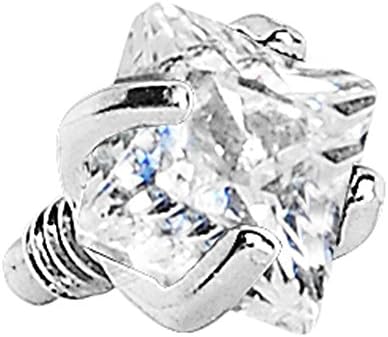 TheCheshireCat (1 Piece) Dermal Top Clear Square CZ Prong Surgical Steel 14g