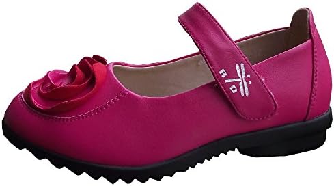 Lafeshion Velcro Mary Jane Leather Princess Shoes Flat Pumps(Little Kid/Big Kid) - Rose Red