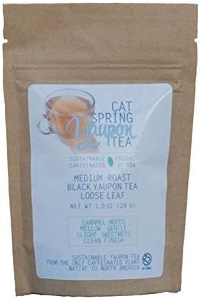 Cat Spring Tea Medium Roast Black Yaupon Tea, Loose Leaf, Naturally Caffeinated, Herbal & Sustainable, Yaupon Black Tea Grown, Harvest, 1 oz