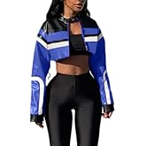 VOIKERDR Leather Jacket Cropped Jacket Motorcycle Jacket Y2K Letter Bomber Jacket Women Faux Leather Jacket Streetwear