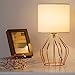 HAITRAL Rose Gold Desk Lamp - Minimalist Bedside Lamp with Rose Gold Hollowed Out Base and Linen Fabric Shade，Table Lamps for Bedroom, Living Room, Girls Room, Pink Room - Rose Gold
