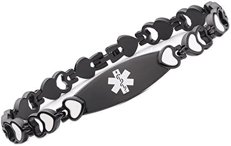 Tarring Noble Black Heart Medical alert id bracelets for women-Stainless steel(7.5)
