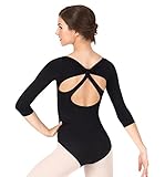 Adult 3/4 Sleeve Leotard with Back Strap,N8625BLKM,Black,Medium