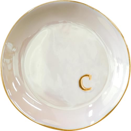 COLLECTIVE HOME - Iridescent Jewelry Tray, 4.75-Inch Personalized Lowercase Embossed Lettering, Lustrous Multicolored Finish, Unique Alphabet Trays for Stylish Décor and Gifts (c)