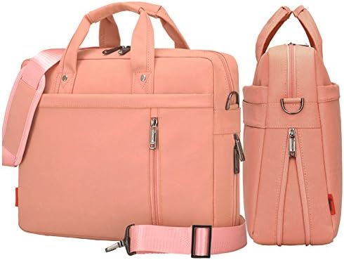 SLIN Double-Layer Air Cushion Shockproof Laptop Bag 15 inch Extensible Computer Shoulder Bag Messenger Crossbody Bag Water Resistant Business Briefcase Pink