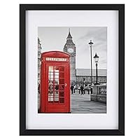 ONE WALL Tempered Glass 1PCS 11x14 Picture Frame with Mats for 8x10, 5x7 Photo, Black Wood Frame for Wall and Tabletop - Mounting Hardware Included