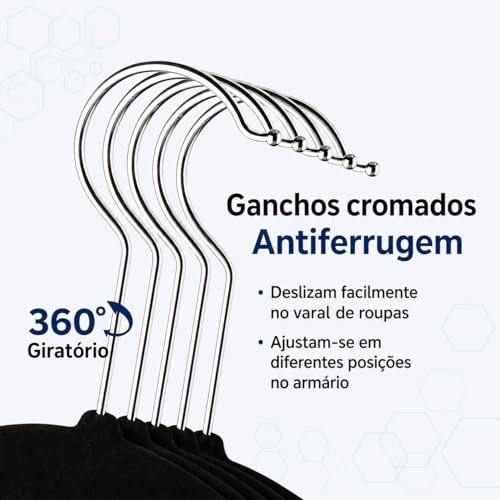Kit 100 Cabides De Roupas Veludo Premium Preto Bege Slim Antideslizante Adulto Ultra Fino Gancho 360° Calça Camisetas Casacos Resistente (Bege)