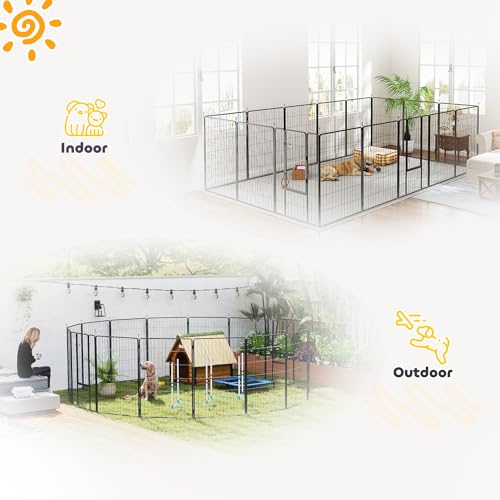 PawHut Dog Playpen, 31.5" W Heavy-Duty Metal Puppy Play Pen, Pet Exercise Fences for Outside and Indoor, DIY Design with Door for Large Dogs, 16 Panels, 47" H