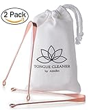 Tongue Scraper, Ayurvedic Antimicrobial Tongue Cleaner (2 Pack) made of Pure Copper for Dental Hygiene and Health + Cotton Pouch