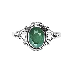 Emerald Stone Ring, 925 Sterling Silver Ring