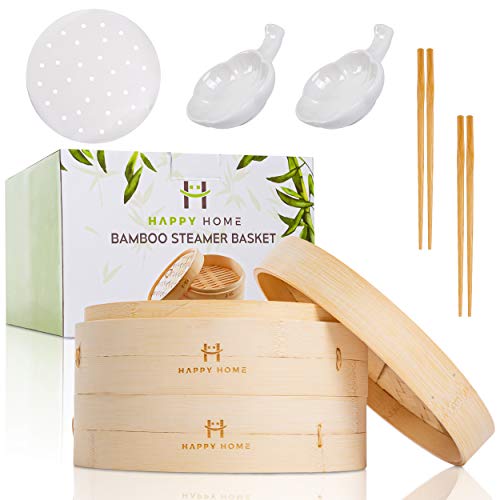 Bamboo-Steamer-Basket-10-Inch-2-Tier-Steam-cooker-for-dim-sum-dumplings-bao-bun-rice-fish-vegetable-handmade-kitchen-cookware-for-steaming-Chinese-Thai-Korean-Asian-and-Global-healthy-food