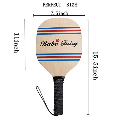 Babe Fairy Pickleball Paddle Set-Wooden Pickleball Kit-Outdoor Sport Rackets Toys for Young Kids(2 Pickleball Paddles+4Balls+1Mesh Carry Bag)