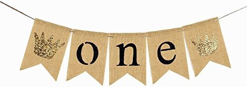 Dmaxia One Banner First Birthday Party Decorations,Baby Girl 1st Birthday Party Burlap High Chair Garland Bunting Baby Shower Photo Props Wall Decor Celebration Tool