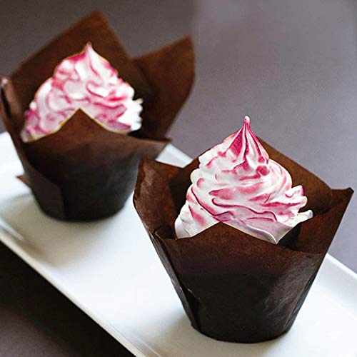 Tulip Baking Cups 150-Pack Natural Cupcake Muffin Paper Liners Grease-Proof Wrappers for Wedding, Birthday Party, 1.96 x 3.14 Inch, Brown Color