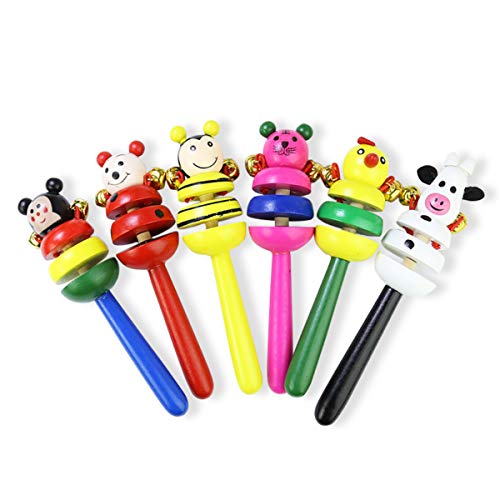 image for CiCy 6 Pcs Vivid Color Rainbow Handle Wooden Bells Jingle Stick Shaker