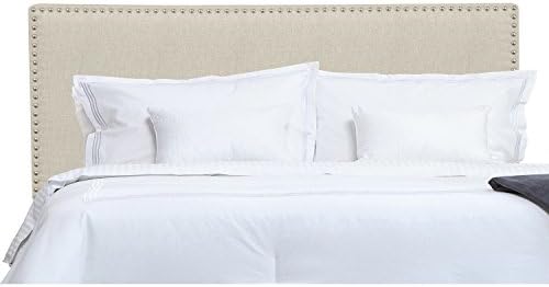 Modern Light Beige Tan Upholstered Padded Queen Headboard with Metal Nailheads Includes ModHaus Living (TM) Pen