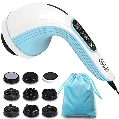 Sinxroil Handheld Cellulite Remover Massager,Electric Body Sculpting Machine Portable Body Shaper Abdominal Massage with 8 Replacement Massage Heads for Neck Back Shoulder Arm Foot (Blue)