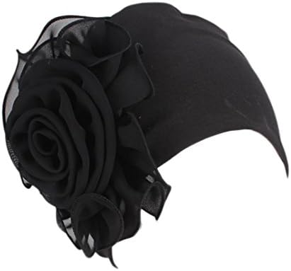 Womens Great Hats,Women Ladies Retro Big Flowers Hat Turban Brim Hat Cap Pile (Black02, Large)