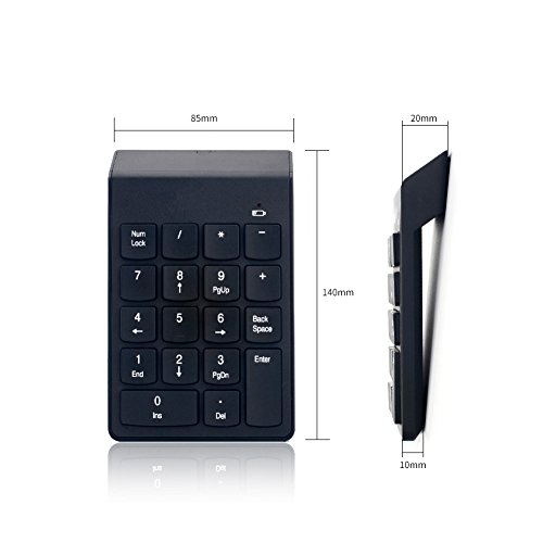 Wireless Numeric Keypad, Wirezoll 2.4G Number Pad, 18 Keys Wireless Silent Numeric Keypad with Mini USB Receiver, for Laptop, PC, Desktop, Notebook and More - Black - Thumbnail 4