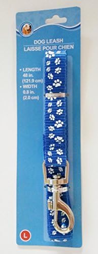 Greenbriar International 48 Inch (121.9 cm) Dog Leash 1 Inch (2.0 cm) Wide Blue with White Paw Prints (Blue)