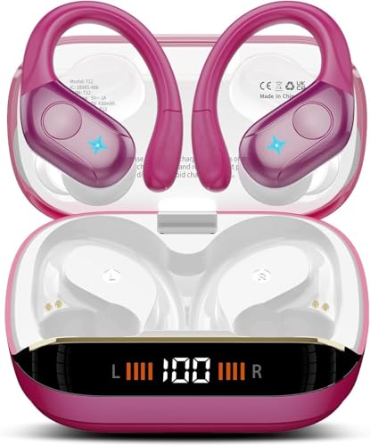 Qecnato Wireless Earbuds with Earhooks Rose Gold