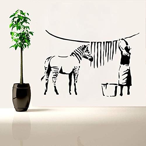 ljradj Banksy Style Wall Decal Zebra Stripe Washing Lady Wall Sticker Street Graffiti Removable Wallpaper Painting Vinyl Art 84X57CM