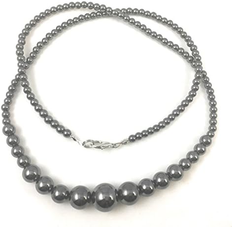 Hematite Necklace 22 inches - Crab Claw Clasp - 5 Sizes of Polished Beads, 12mm, 10mm, 8mm and 4mm Bead Strand- Wear as a Necklace or Bracelet - Spinnaker Collection