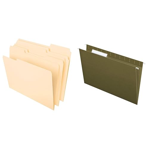 Pendaflex File Folders, Letter Size, 8-1/2" x 11", Classic Manila & Recycled Hanging Folders, Legal Size, Standard Green, 1/3 Cut, 25/BX (81621)