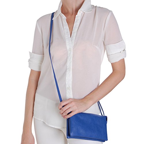 Humble Chic Vegan Leather Small Crossbody Bag or Wristlet Clutch Purse, Includes Adjustable Shoulder and Wrist Straps, Royal Blue, Cobalt - Thumbnail 2