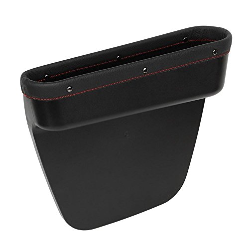 BleuMoo Leather Car Seat Crevice Storage Box Auto Seat Gap Pocket Organizer Contact Boxes for Phone Card Cigarettes Storage (Black)