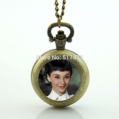 Pretty Lee Audrey Hepburn Pocket Watch Photo Locket Necklace Silver Style Retro Vintage Pocket Watch Necklace