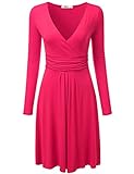 NINEXIS Women's Long Sleeve V-Neck Crossover Banded-Waist Skater Dress (S-3XL)