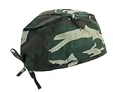 Military Green Woodland Camo Surgical Scrub Cap Bandana with Tie