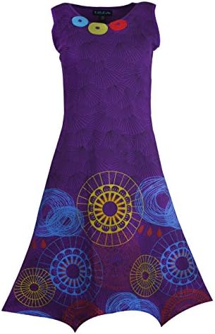 Tattopani Women's Cotton Sun Dress with Colorful Print and Embroidery Evening Dress (LMN6014-PRP-L-US)