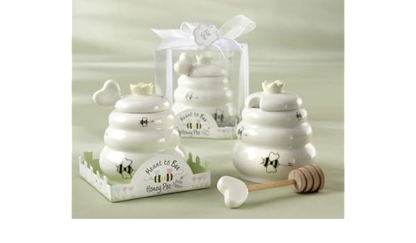 Amazon Com Meant To Bee Ceramic Honey Pot With Wooden Dipper